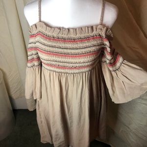 NWT MEDIUM Taupe Woven Off-the-Shoulder Dress!